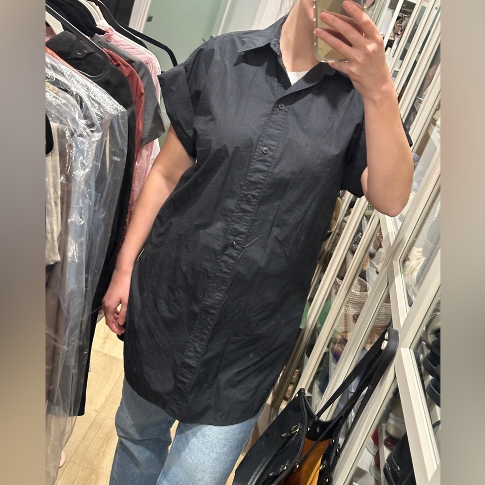 H&M‎ LONG  Black Short Sleeve Shirt size extra Small oversized